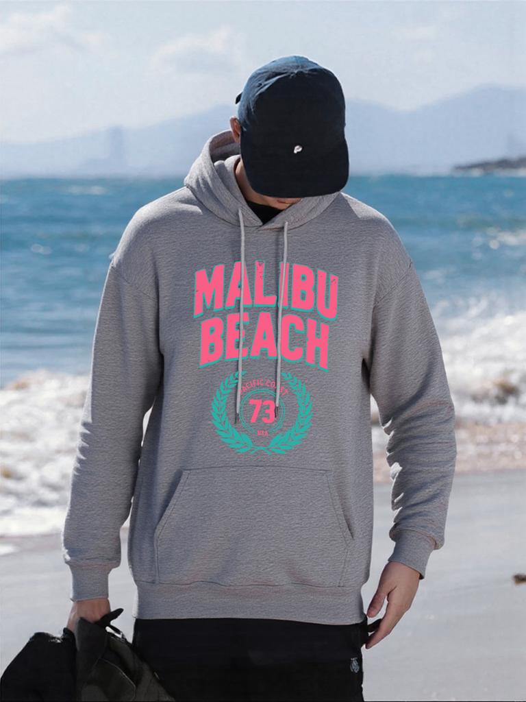 Malibu Beach Pacific Coast Printing Hoodies Male Pocket Casual Streetwear Autumn Hip Hop Man Pullover Fleece Comfortable Hoody