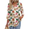 Women's Fashion Casual Christmas Print V-Neck Three-Quarter Sleeve Blouse