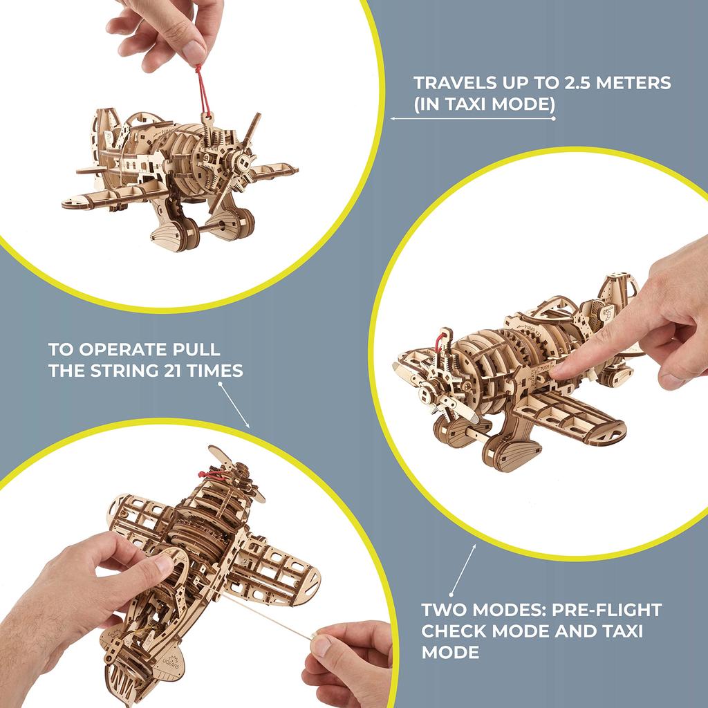 Ugears Mad Hornet Airplane 70183 Wooden Puzzle, Crafts & Model Building Kit, No Glue or Tools Required, for Adults