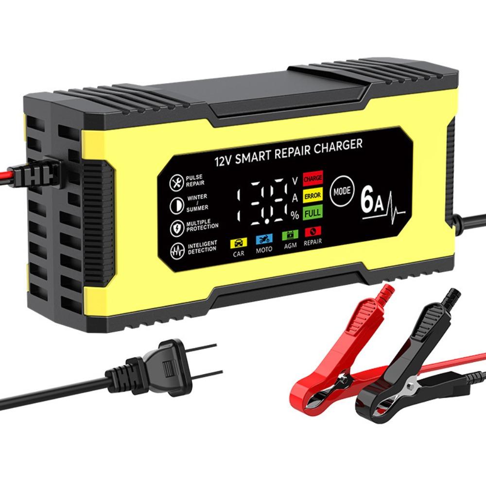 

6A 12V интеллектуальное зарядное устройство для автомобильных аккумуляторов Зарядное устройство для свинцово-кислотных аккумуляторов автомобилей и мотоциклов и интеллектуальное импульсное устройство для ремонта US Plug жёлтый