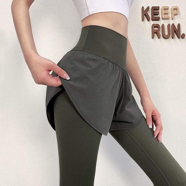 

Эластичные плотные искусственные двухсекционные брюки для йоги, тонкая одежда для бега, тренировочные брюки для фитнеса с высокой талией S зелёный