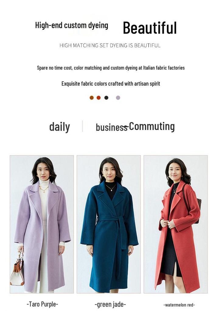 Jielan 2024 Autumn/Winter Women's Double-Sided 100% Wool Mid-Length Loose Coat
