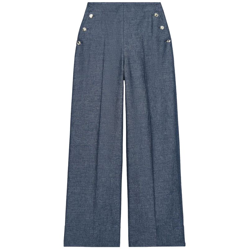 Zaprha2025 Summer New Linen Blend Button Decoration High Waist Drape Wide Leg Casual Trousers 7935785