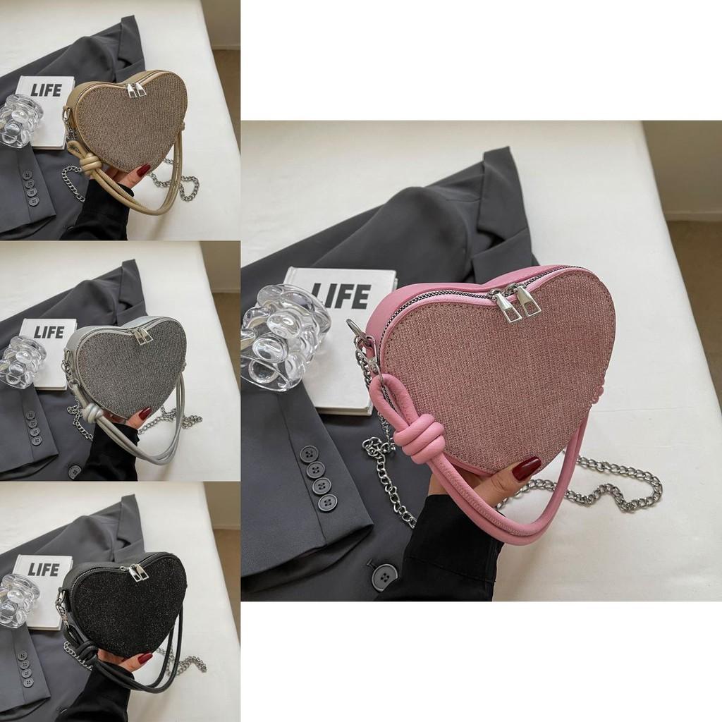 Fashionable Heart-shaped Crossbody Bag For Women In Elegant Black Gray Gold Pink Silver Colors