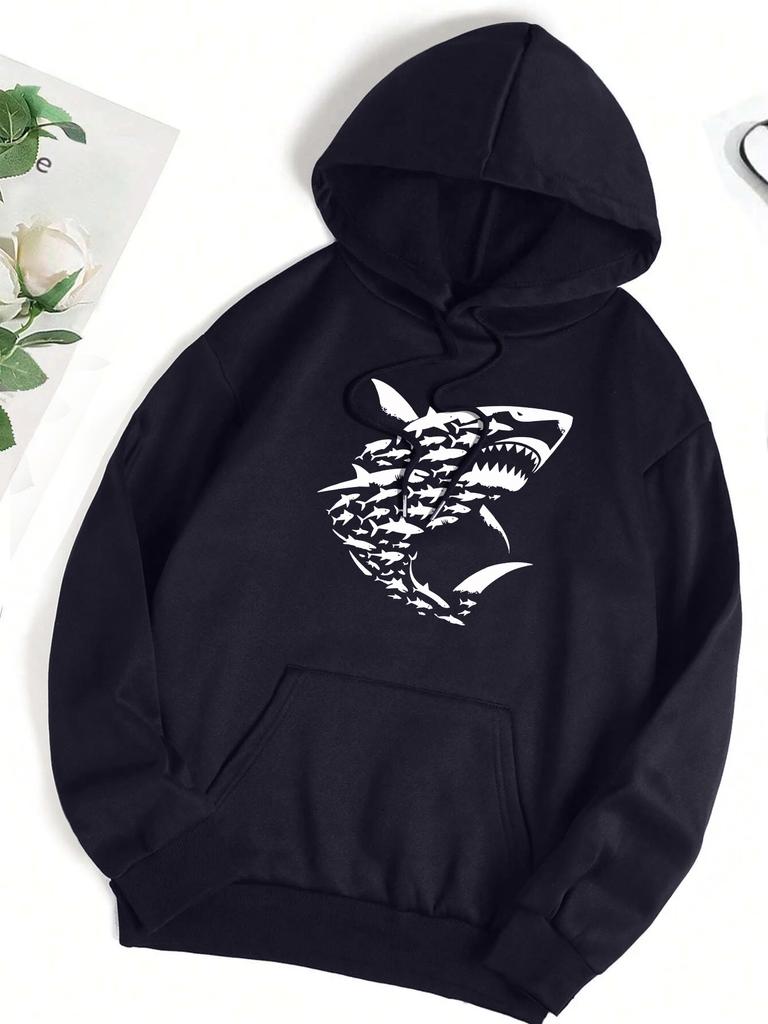 Ocean Sharks Creative Printing Women Hoodies Multicolor Fleece Pullover Y2K Autumn Loose Hoody Casual Comfortable Streetwear