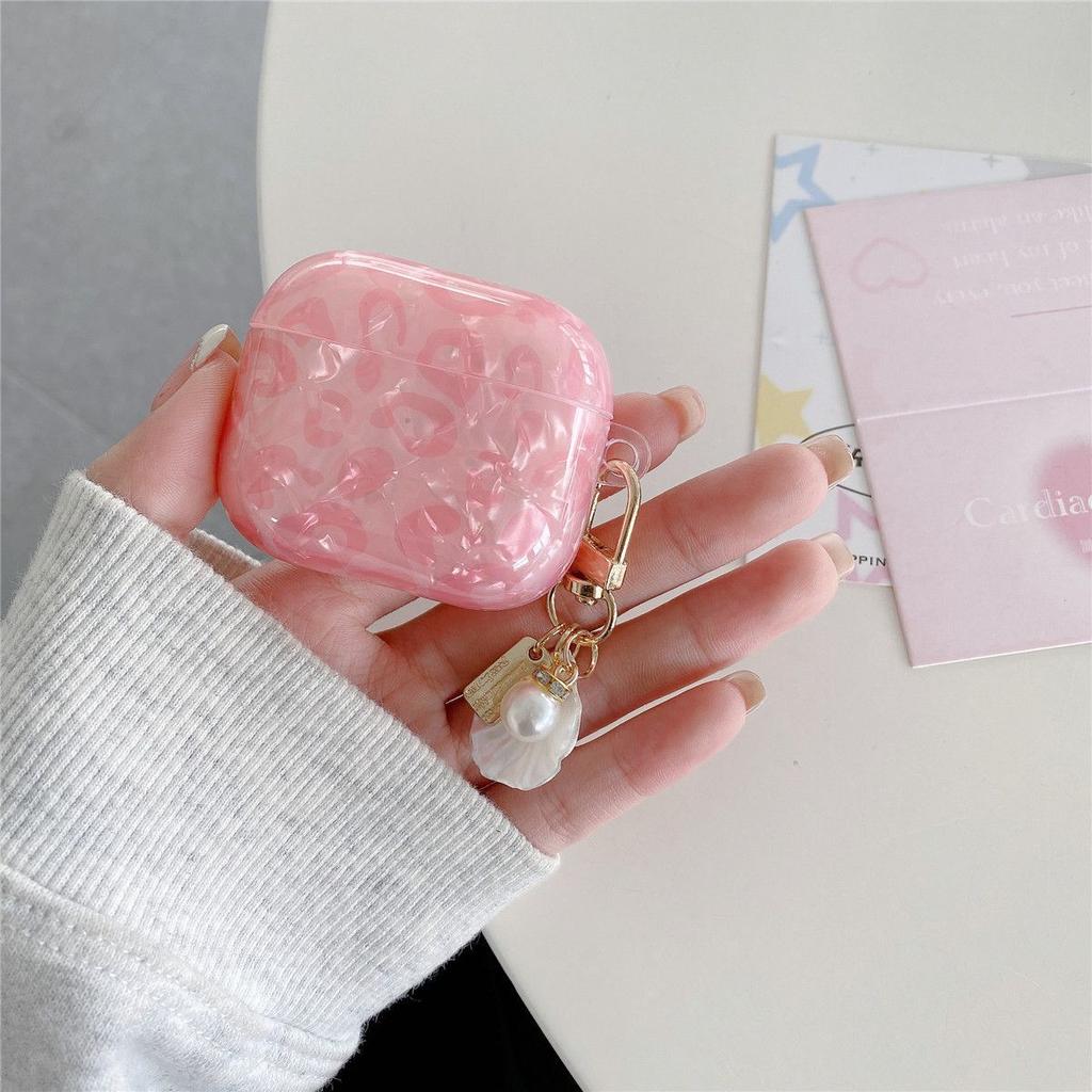 For Airpods Pro Case Colorful Shell Pearl Pendant Keychain For Apple Airpods 1 2 3 4 Soft Cases Bluetooth Earphone Protective Bags