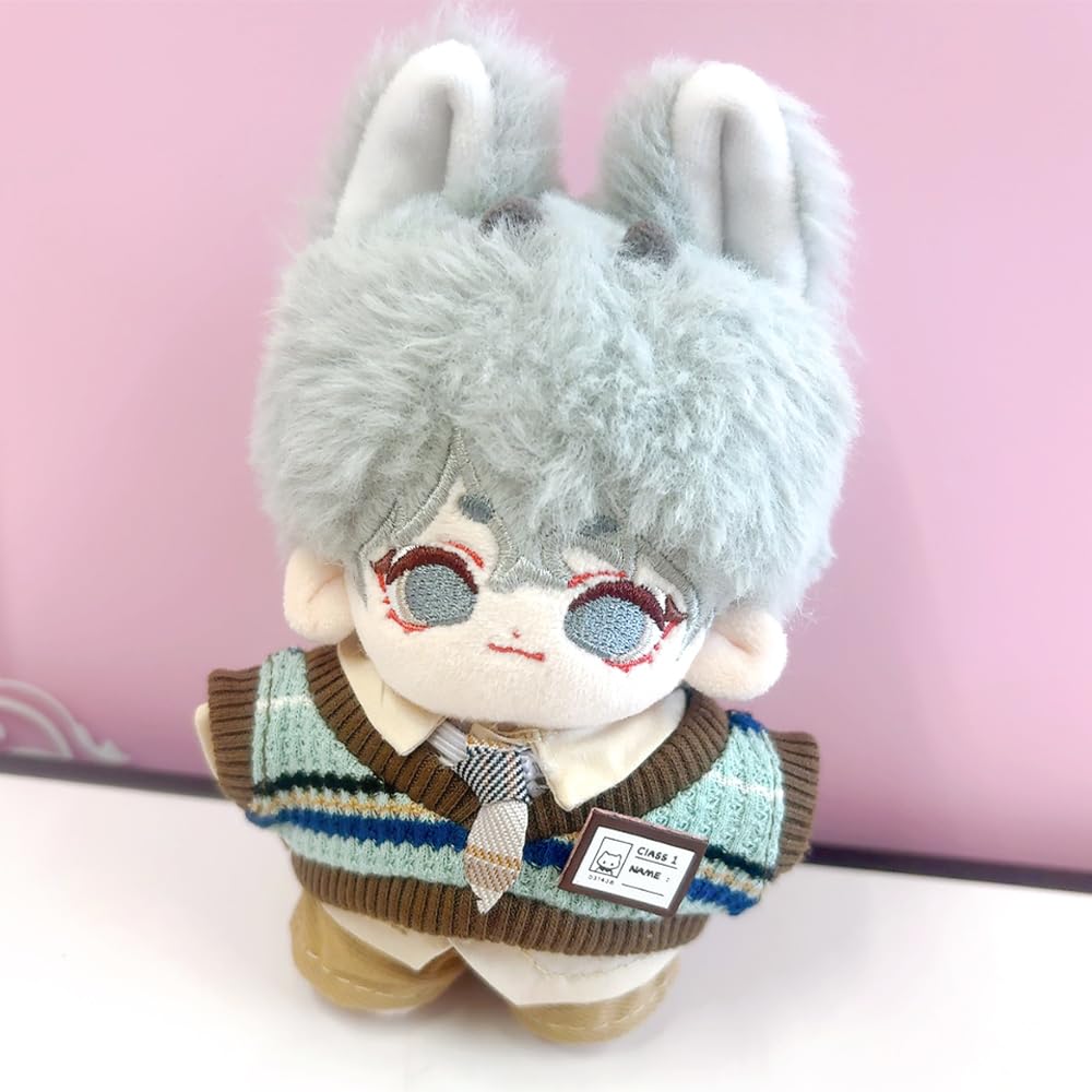 Shirt, pants, vest, tie, and name tag set (mint) for 10cm plush toy, kigurumi, accessories, otaku activities, doll, mascot, kpopdoll costume [Used]