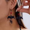 Gothic Punk Black Bat Dangle Earrings For Women Red Crystal Beads Dark Style Bat Drop  Earring Halloween Party Horror Jewelry