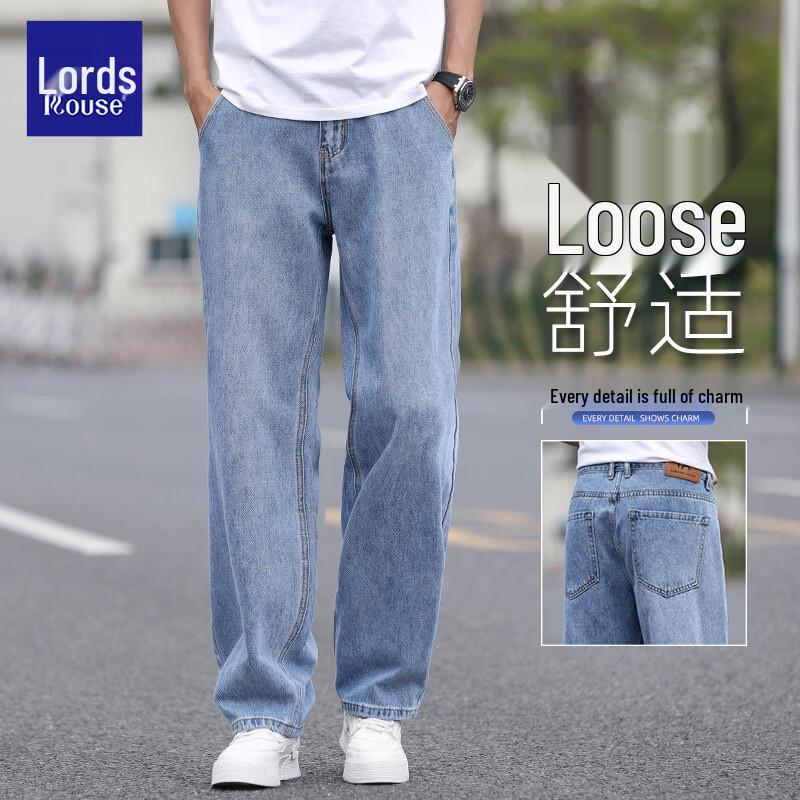 LUOZI Men s Summer Loose Straight Leg Denim Jeans 36