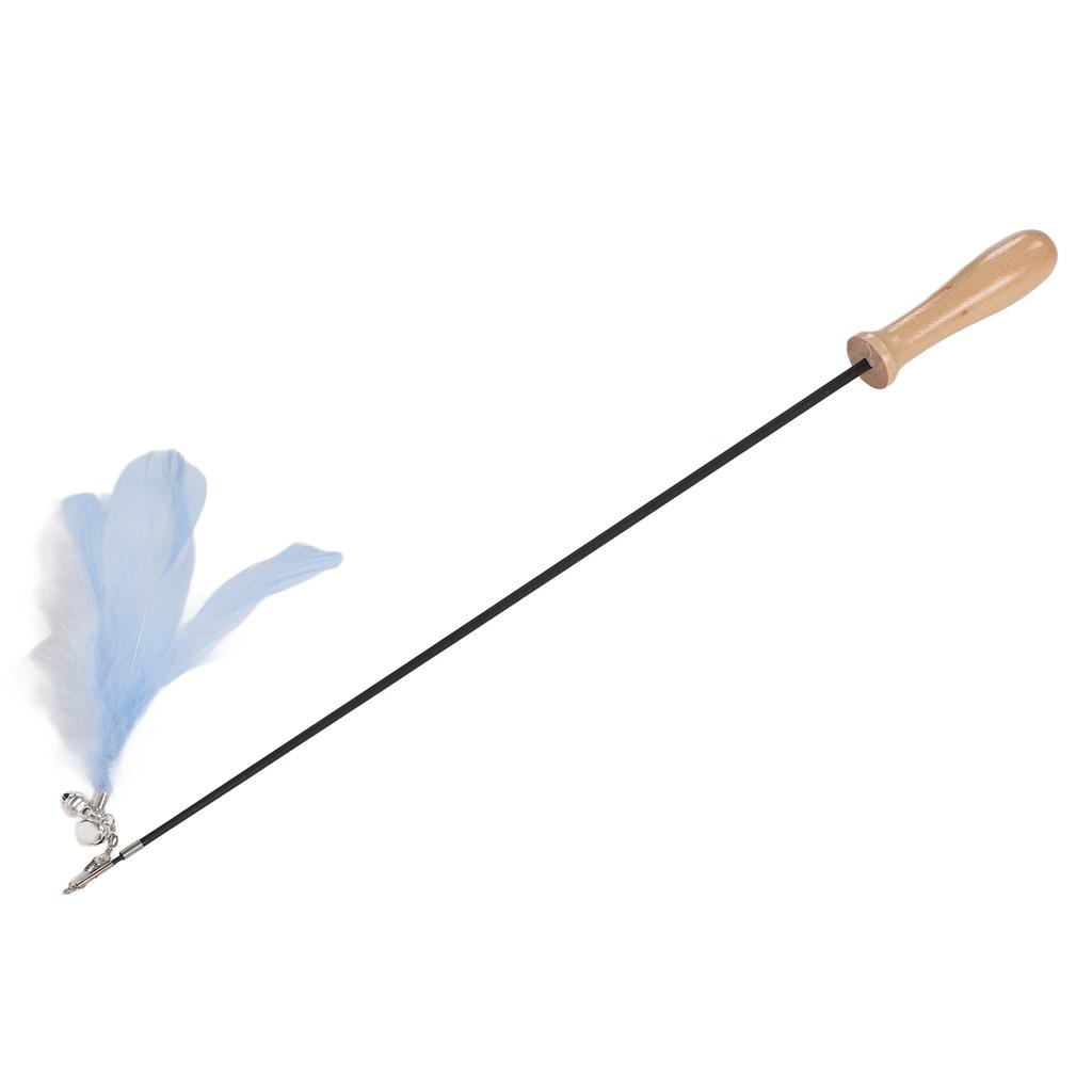 Funny Cat Stick Retractable Feather Bell Funny Cat Stick with Wooden Pole for Indoor CatsBlue