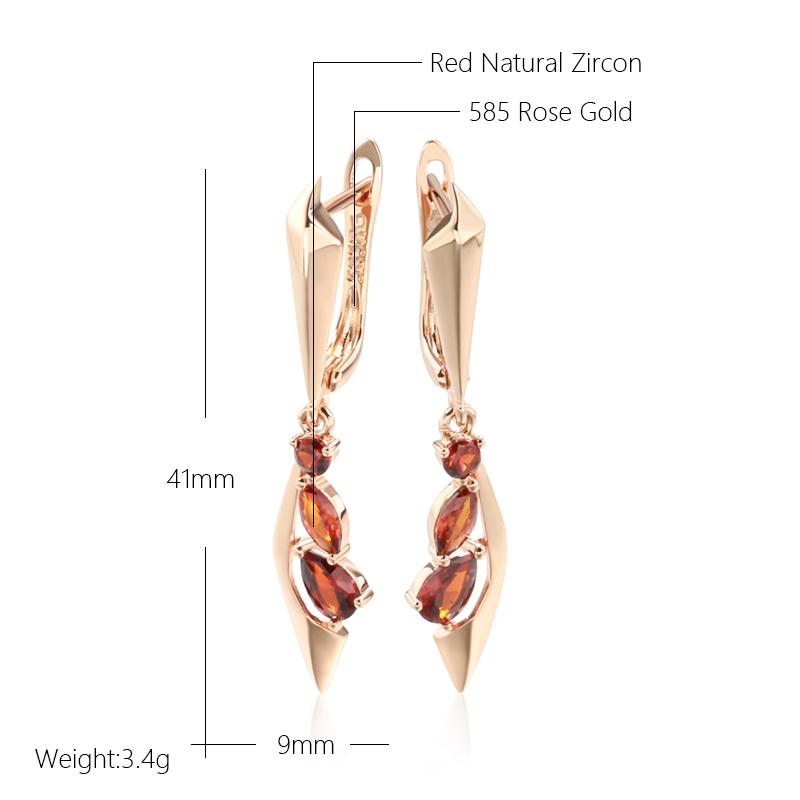 Fashion Rose Gold Color Long Dangle Earrings For Women Unique Red Natural Zircon Accessories Vintage Wedding Jewelry