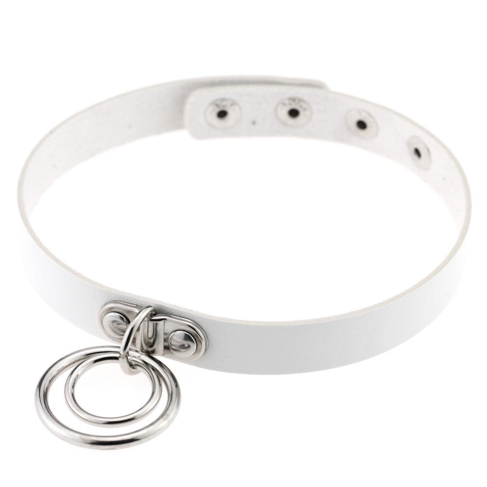Europeisk og amerikansk punkstil lær dobbel ring choker halskjede