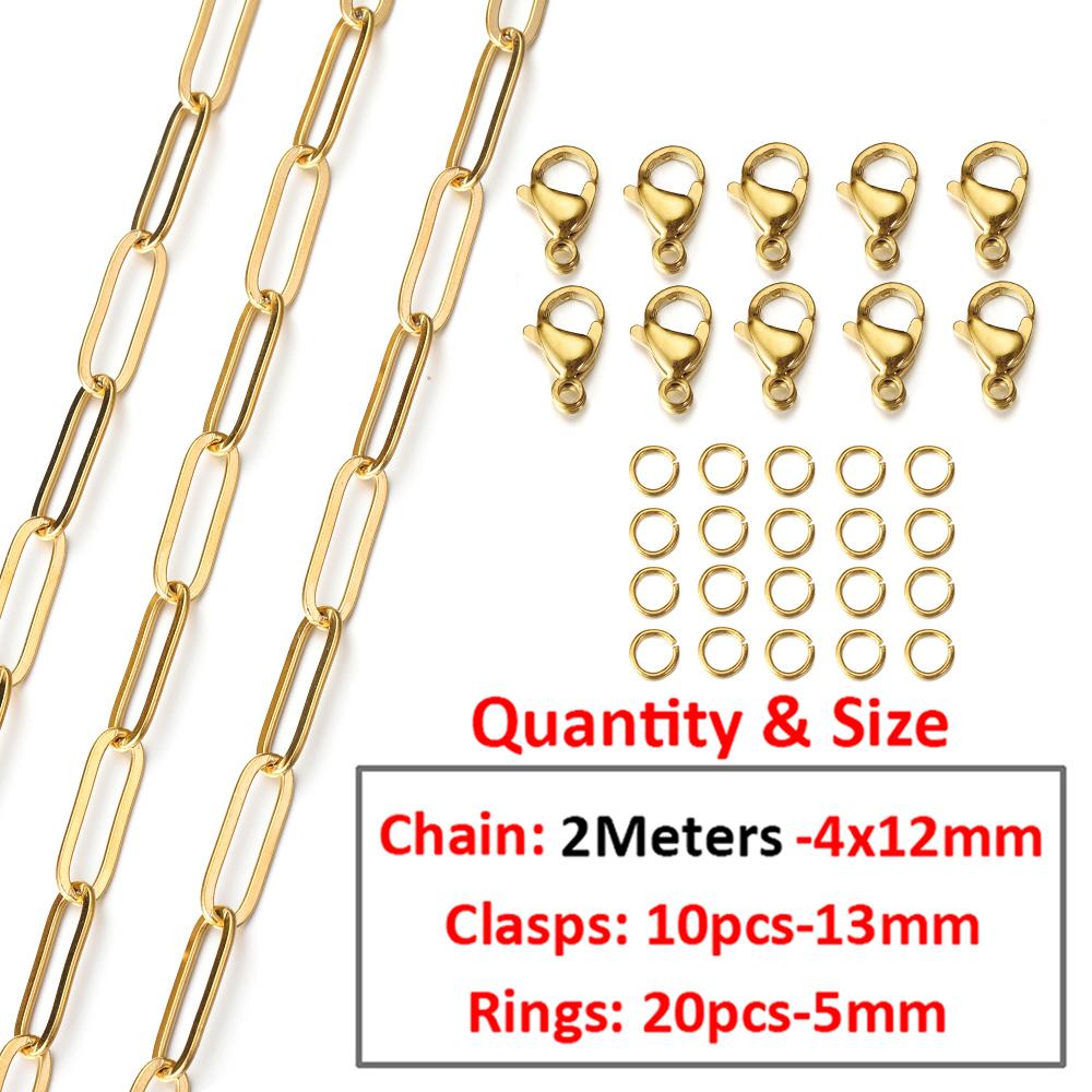 2Meters/1Meter Stainless Steel Chain Lobster Clasps Jump Rings Connectors Chains for Bracelet Necklace Jewelry Making DIY Kit
