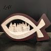 Religious Table Decor Fish Shape Last Supper Scene Statue Resin Sculpture Decorative Faith Unique Christian Gifts Art Ornament for Home Living Room