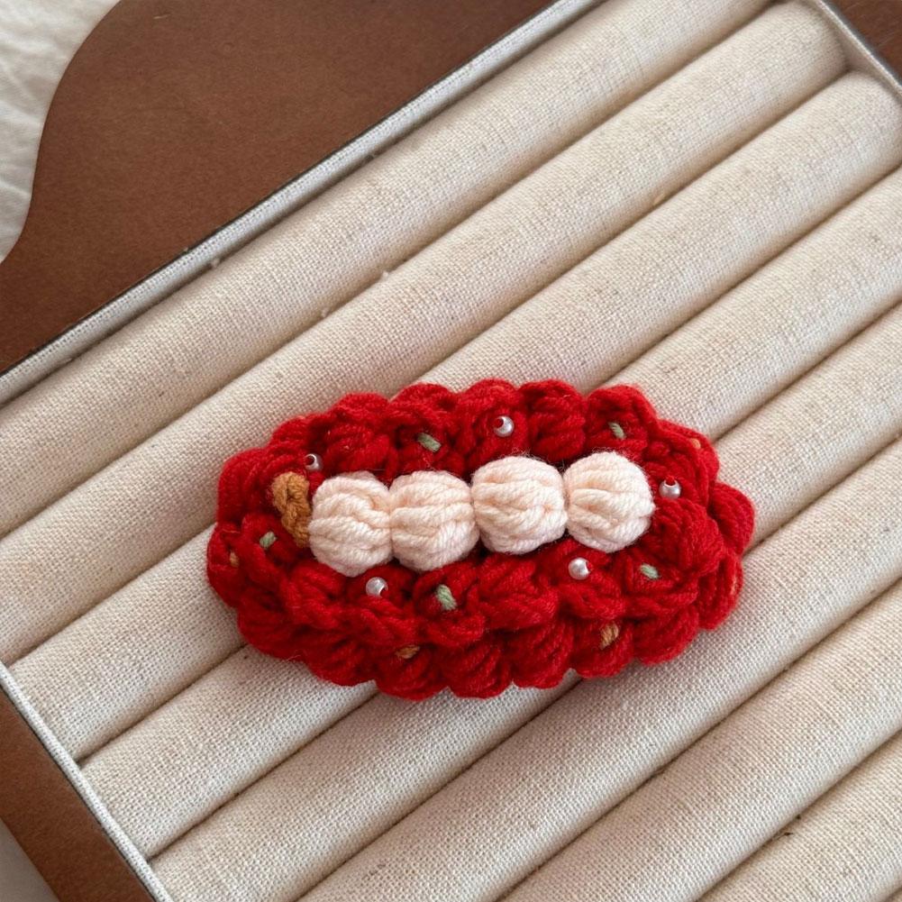 Cartoon Fruit Sweet And Cute Hairpin Handmade Wool Crocheted Autumn Winter Bangs Clip BB Clip Trendy Hair Accessories