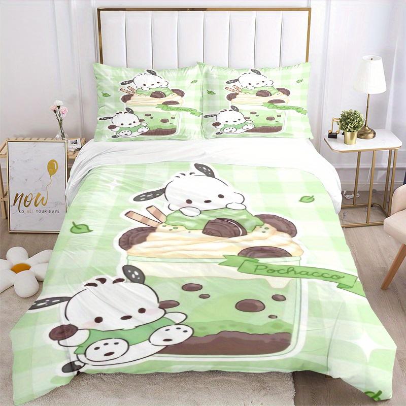 3pcs Milky Tea Pochacco Design Bedding Set - Includes Quilt Cover and Pillowcases, Suitable for All Seasons, Machine Washable - Ideal Gift f