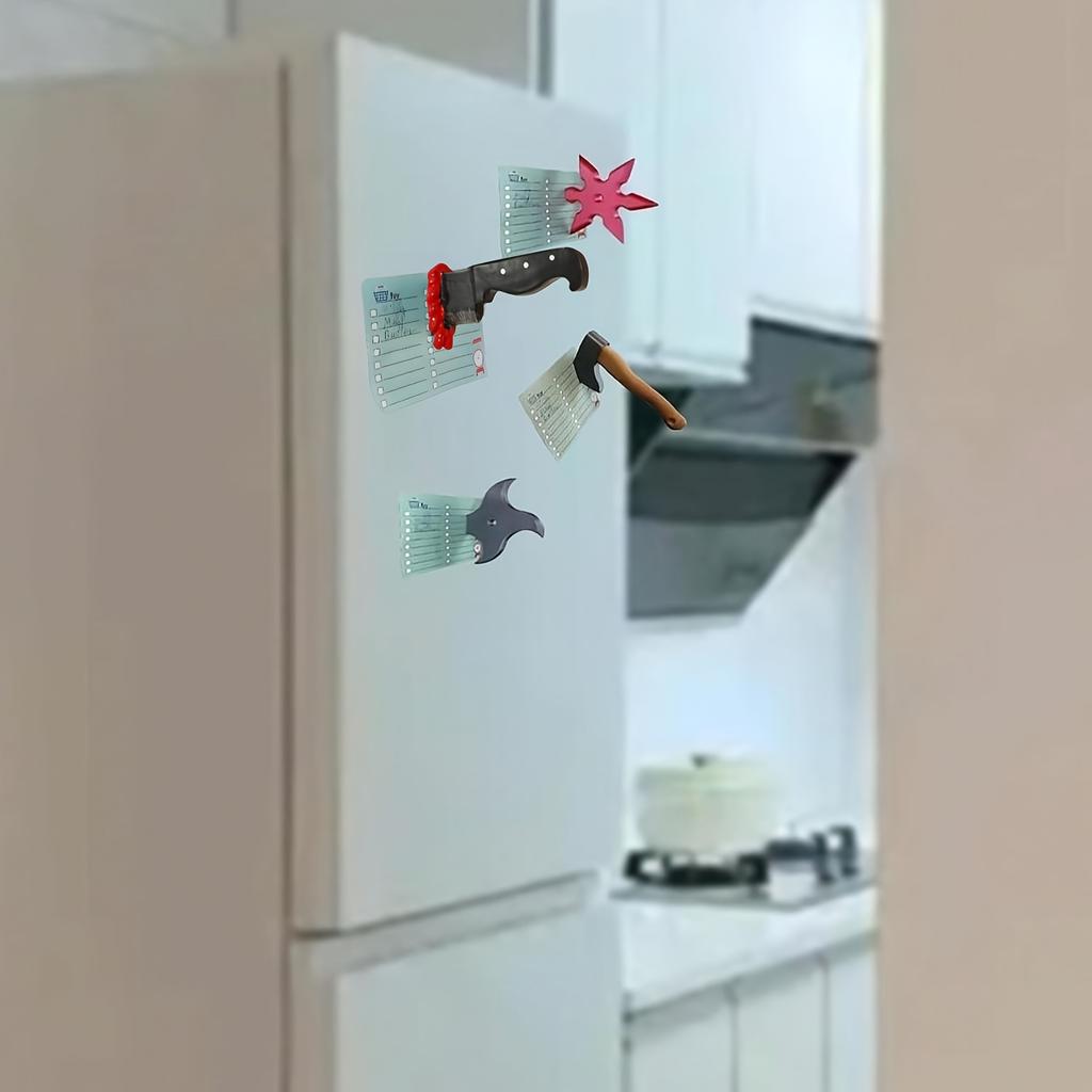 4pcs Funny Knife Magnetic Fridge Magnets, 3D Axe, Ninja Darts Design, Durable Resin Hexagonal Decorative Magnets for Fridge, Office, Storage Cabinets