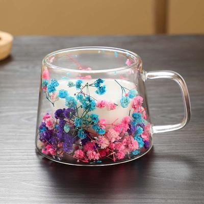 Taza de Flores Secas Florales Taza Simple de Vidrio de Doble Pared Resistente al Calor Tendencias INS Vidrio de Borosilicato Alto Tazas de Té Café Vajilla