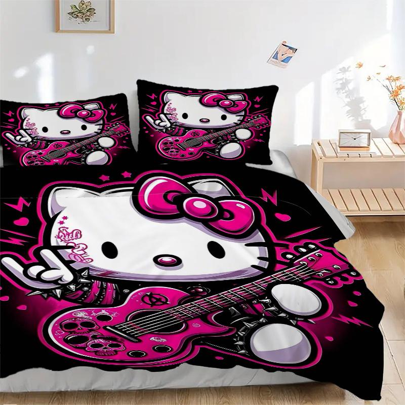 

3 шт. мультяшный комплект постельного белья Kitty Rocks - 1 мягкий пододеяльник + 2 наволочки, машинная стирка - Подходит для всех сезонов, H045 135x200cm