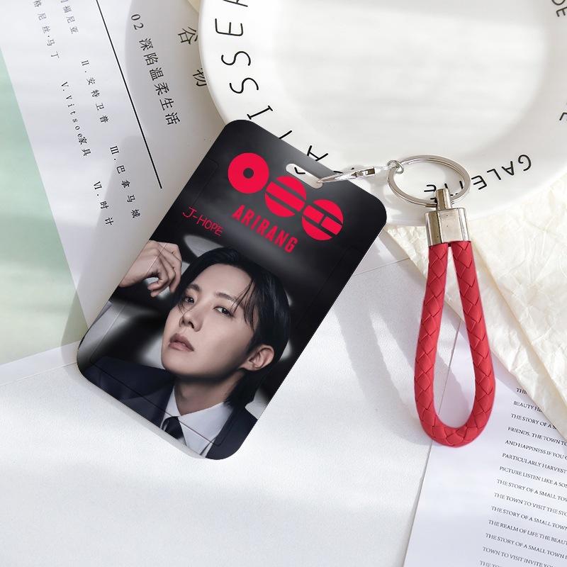 BTS Sliding Photocard Holder, Protective ID Badge Card Case with Braided Keychain Strap, Student Campus Bus Meal Card Protector Merch for ARMY