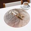 1Pc 38x38cm Round Feather Pattern Gold Hollow Dining Heat Insulation PVC Table Mat Home Tea Coffee Dish Coaster Placemat