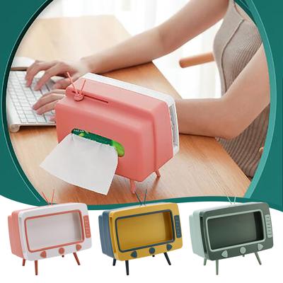 TV Tissue Box Mobile Phone Stand Desktop Tissue Napkin Container Holder Rack
