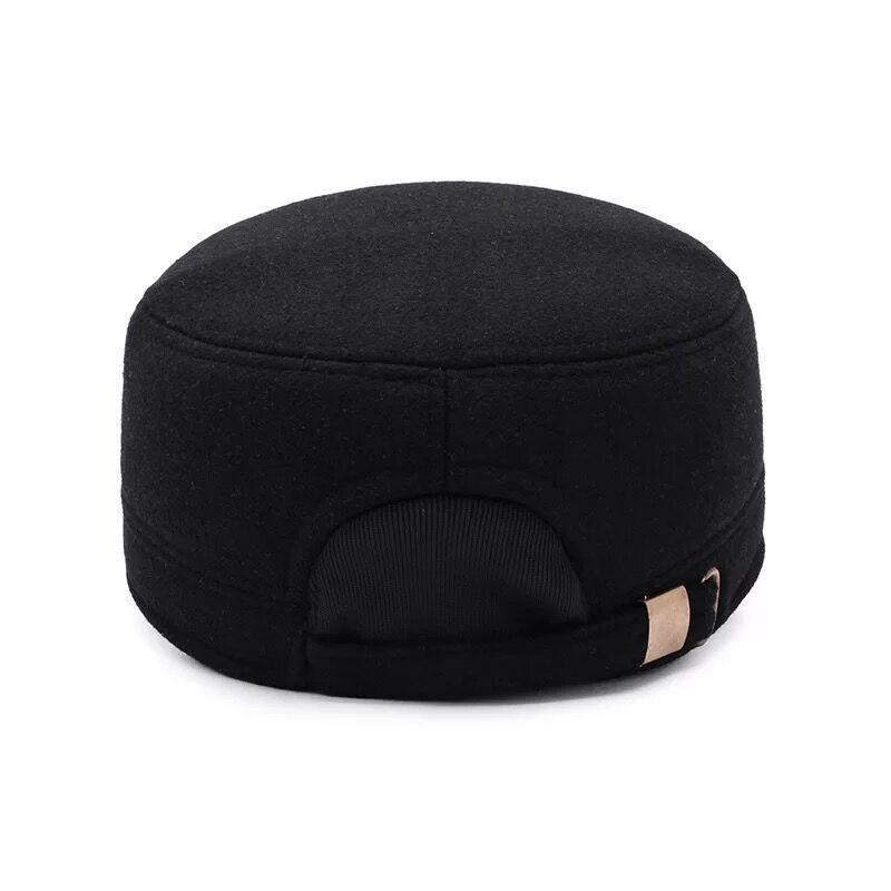 Schiebermütze aus Wolle mit Lederkrempe und Ohrenschutz für Herren - Warme, dicke Baumwollmütze für mittleres und älteres Alter (Herbst Winter).
