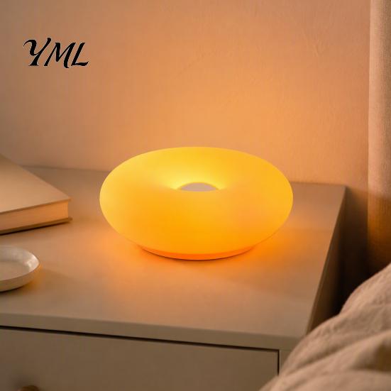 Modern Home Atmosphere Light Donut Night Light, Wireless Rechargeable 2-in-1 Table Lamp with Touch Dimmer, Small Space Lighting Warm Orange Glow Wall