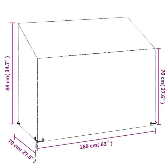 VidaXL Housse de banc de jardin 8 œillets 160x70x70-88 cm polyéthylène 319339