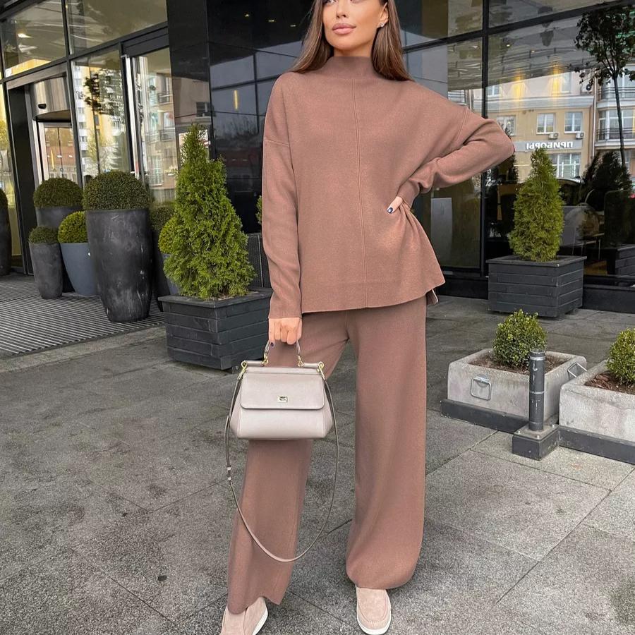 Set pulover dama 2 piese tinute Pulover tricotat Pulovere Topuri pantaloni largi Trening Lounge Seturi asortate tinute toamna iarna Trening pentru femei