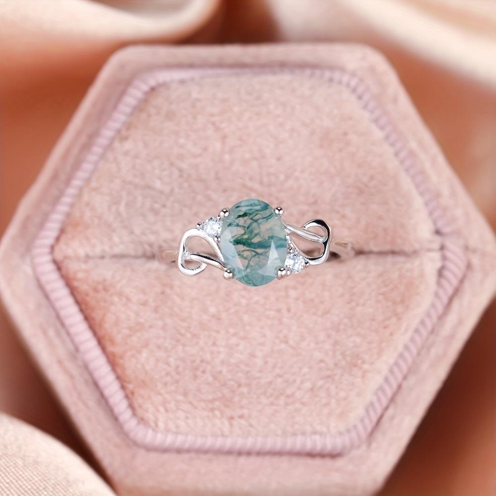 Eleganter S925 Sterlingsilber Ovaler Natürlicher Wassergras-Achat Verlobungsring für Damen Ehering Schmuck Geschenk