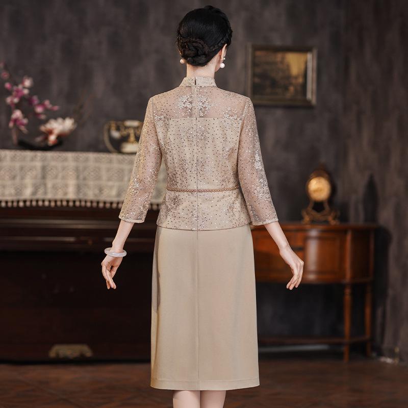 Champagne Qipao Dress - 2024 Spring Collection for Middle-Aged Women