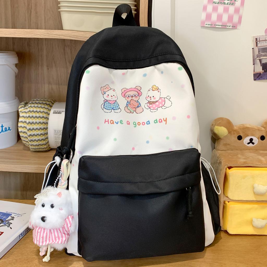 Schoolbag Polka Dot Printing Student Schoolbag Contrasting Color Student Schoolbag Leisure Commuting Backpack Large Capacity Lightweight Student