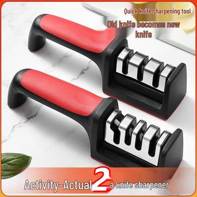 Multifunctional 3-4 Stage Kitchen Knife Sharpener, Handheld, Black/Red