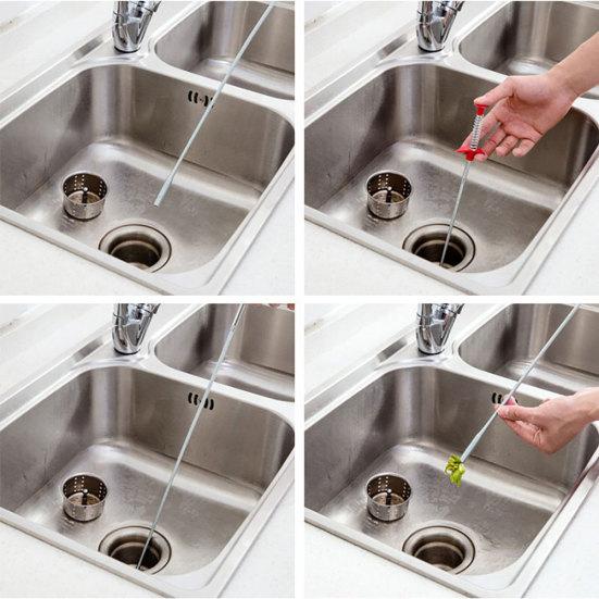 60cm T-type Spring Kitchen Sink Drain Sewer Hair Cleaning Grabber Dredging Tool