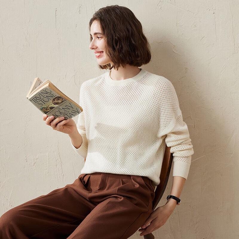 Komon Boca Women's Loose Fit Round Neck Cashmere Sweater