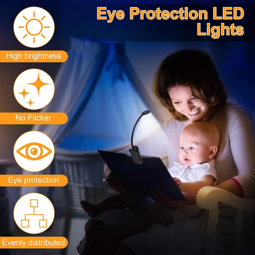 7 LED Livro Luz USB Recarregável Luz de Leitura 3 Níveis Quente Frio Branco Luz do Dia Portátil Flexível Fácil Clipe Noite Lâmpada de Leitura