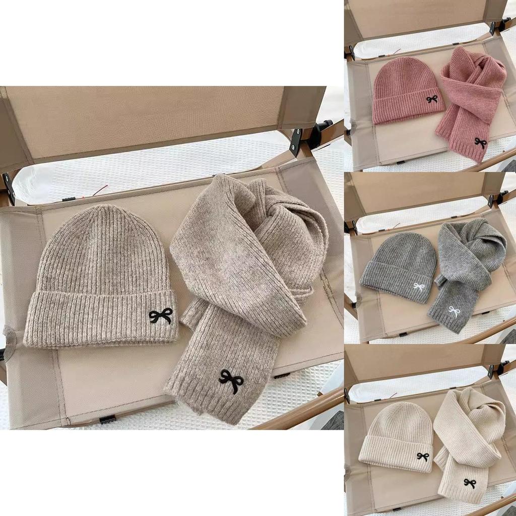Winter Knit Hat With Bow Embroidery For Fashionable Outdoor Warmth