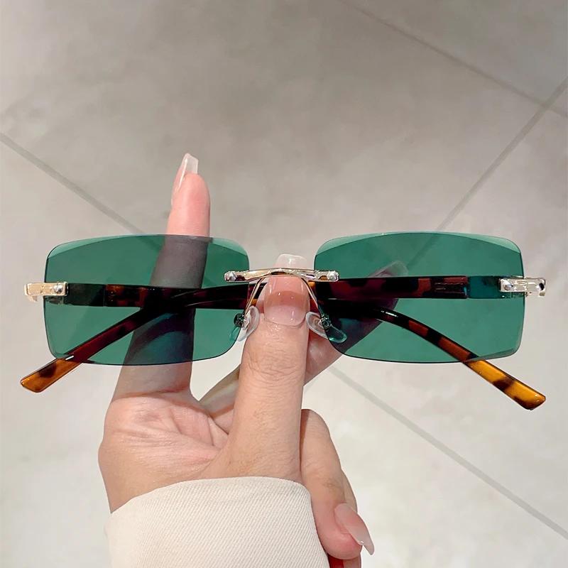 Rimless Rectangle Sunglasses Men New Fashion Vintage Casual Shades Women Trendy Retro Luxury Brand Design Sun Glasses