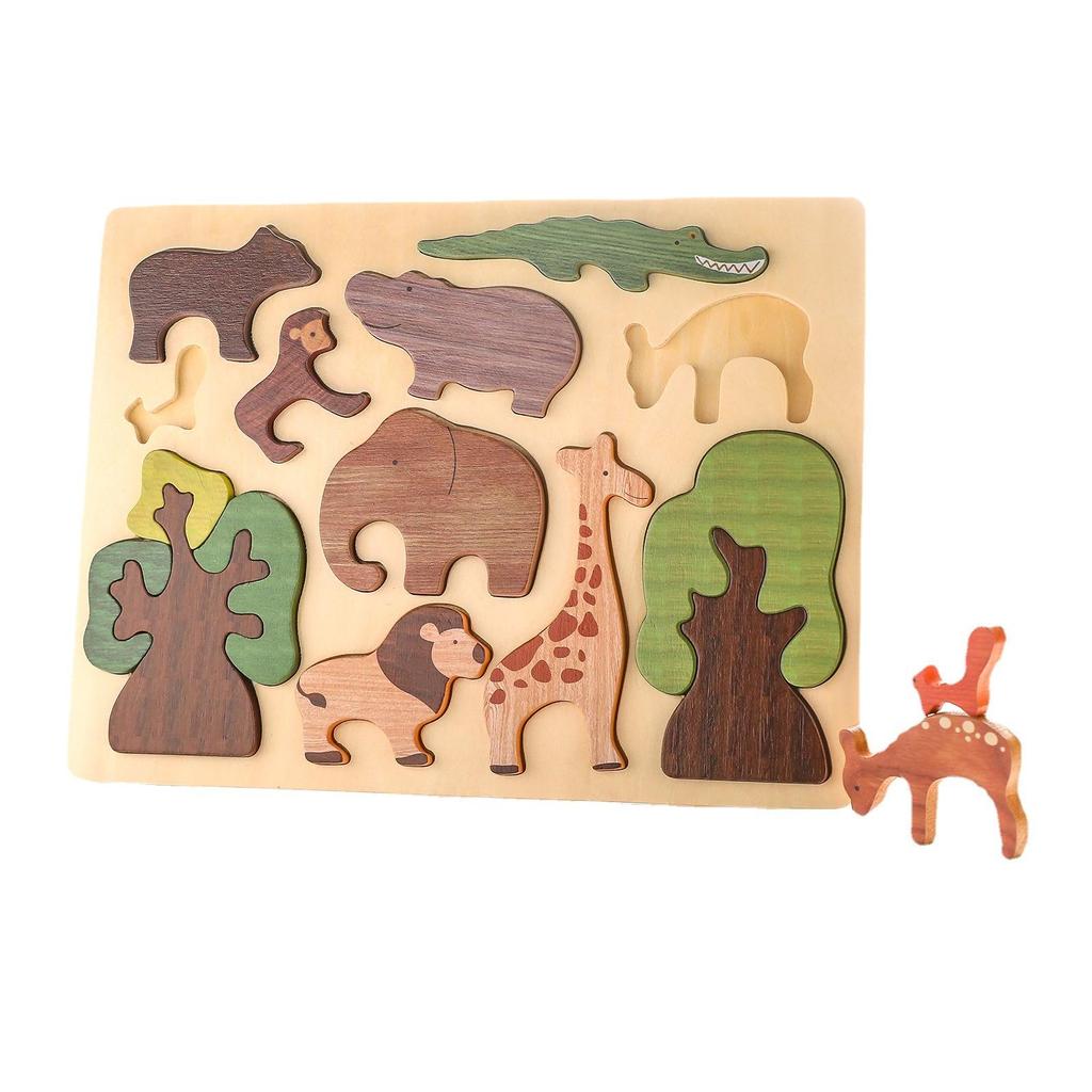 Children's Toy Animal Jigsaw Puzzle Hand Grab Panel Early Education Puzzle Block Matching Cognitive Wooden Jigsaw Puzzle Stack