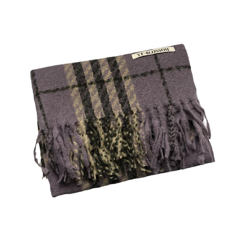 Korean Version of the New High-end Plaid Imitation Cashmere Fringed Scarf Women's Autumn and Winter Warm Versatile Shawl Scarf Couple