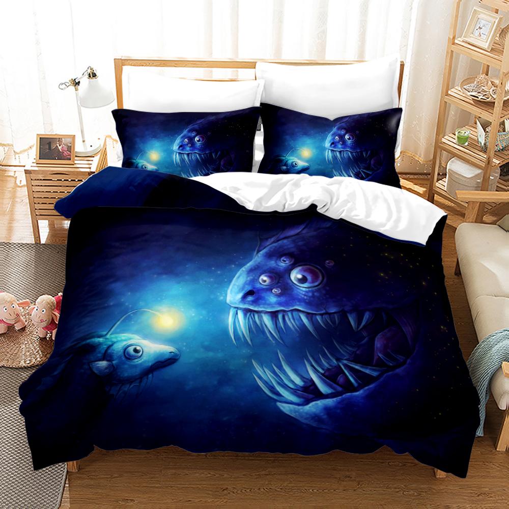 Anime Monster Bedding Set Single Twin Full Queen King Size Animal Tag Lion Wolf Bed Set Adult Kid Bedroom Duvetcover Set