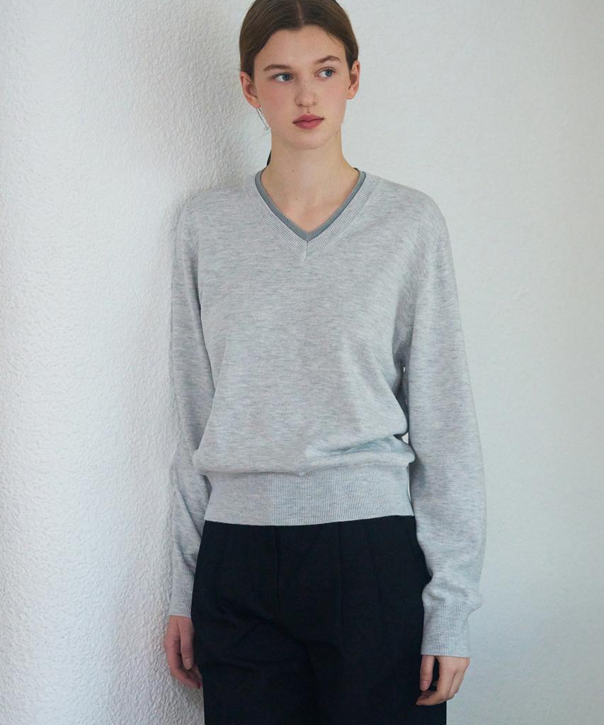 Deuloupisumeon Two-Fly Rib V-Neck Wool Blended Knit [Black]