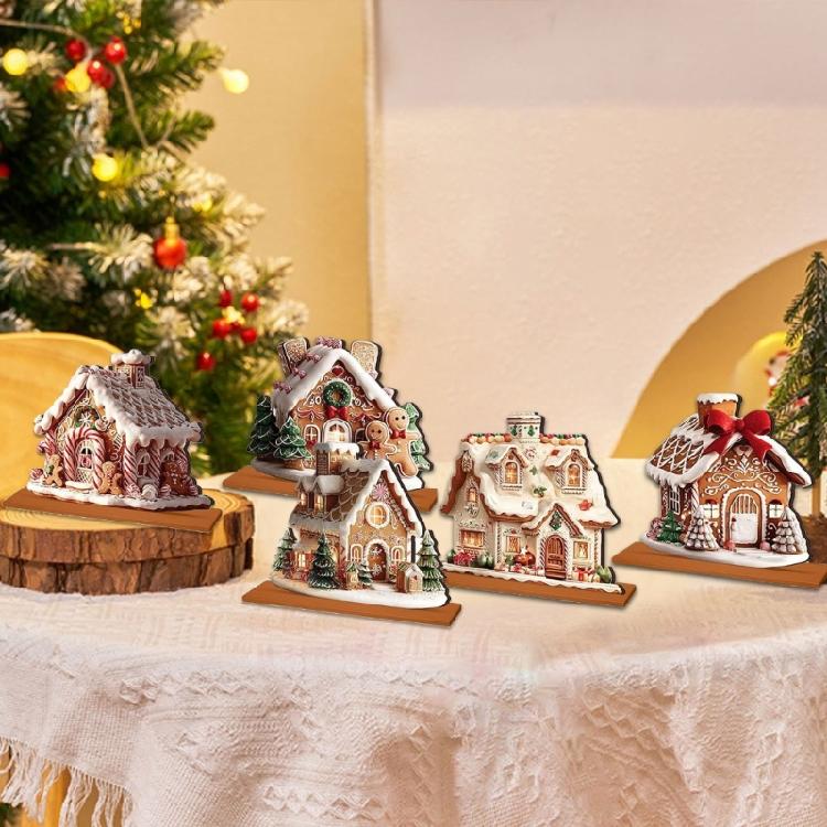 Christmas Villages House Miniature Gingerbreads House Figurine Christmas Collectible Buildings Christmas Decorations