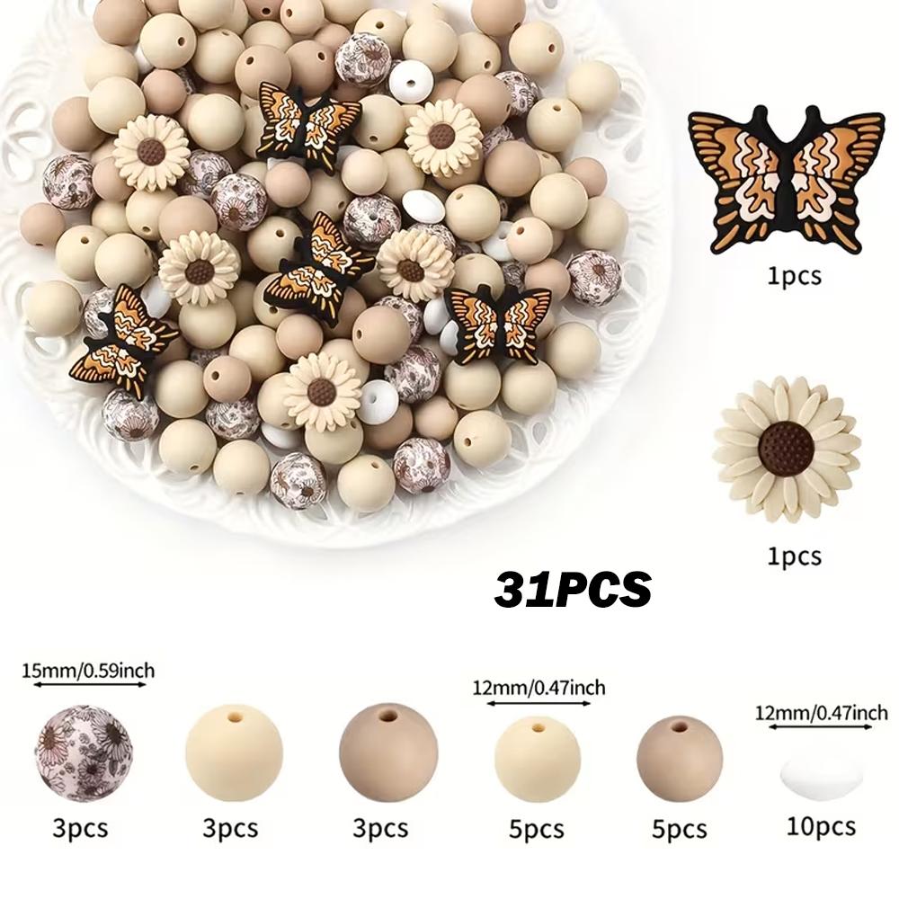 

25/31/51PCS Colorful Butterfly Silicone Bead Set, perfect for DIY handmade crafts such as keychains, necklaces, bracelets, etc