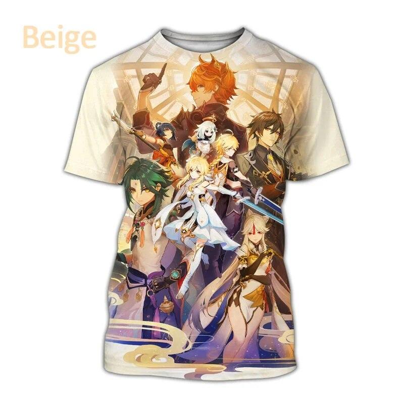Summer Genshin Impact 3D Printed T-shirt Men's and Women's Anime Shirts Casual Fashion Cool Round Neck Short-sleeved Shirt