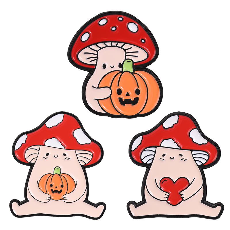 Fun Mushroom Elf Badge Pumpkin Jack‑o‑lantern Red Heart Enamel Pins Halloween Cute Brooch Punk Accessories Decor Gift