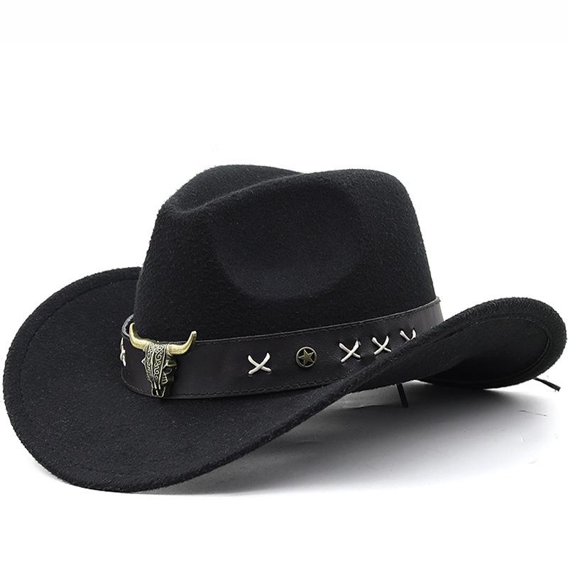 Hot-Selling Top Hat, Ethnic Style, Western Cowboy Top Hat, European And American Retro Bull Head Riding Hat, Woolen Felt Hat