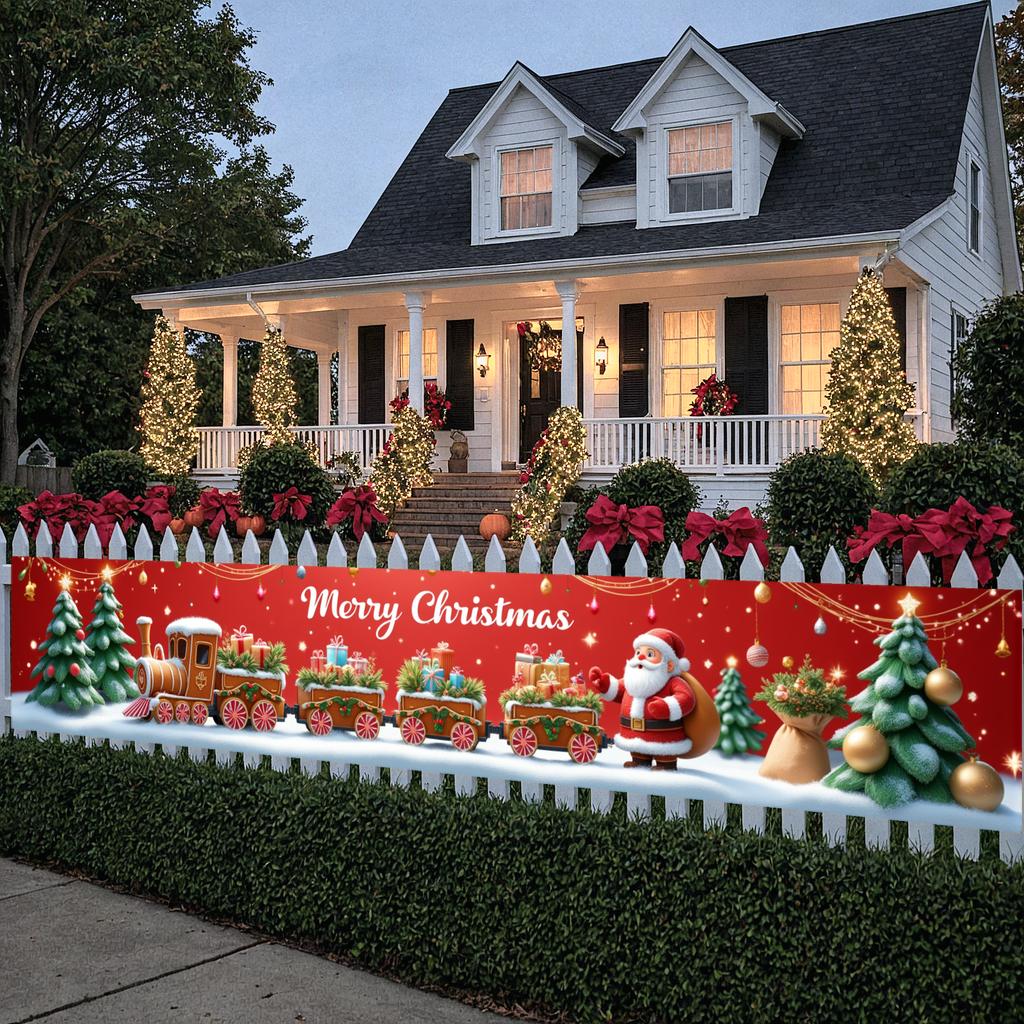 Festive Banner Santa Claus Winter Banner Christmas Decor Bright Colors Christmas Banner For Winter Party Family Gathering Photo