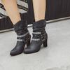 J/Winter New High Heel Thick Heel Round Toe Short Boots European and American Feng Shui Diamond Belt Decorative Women's Boots